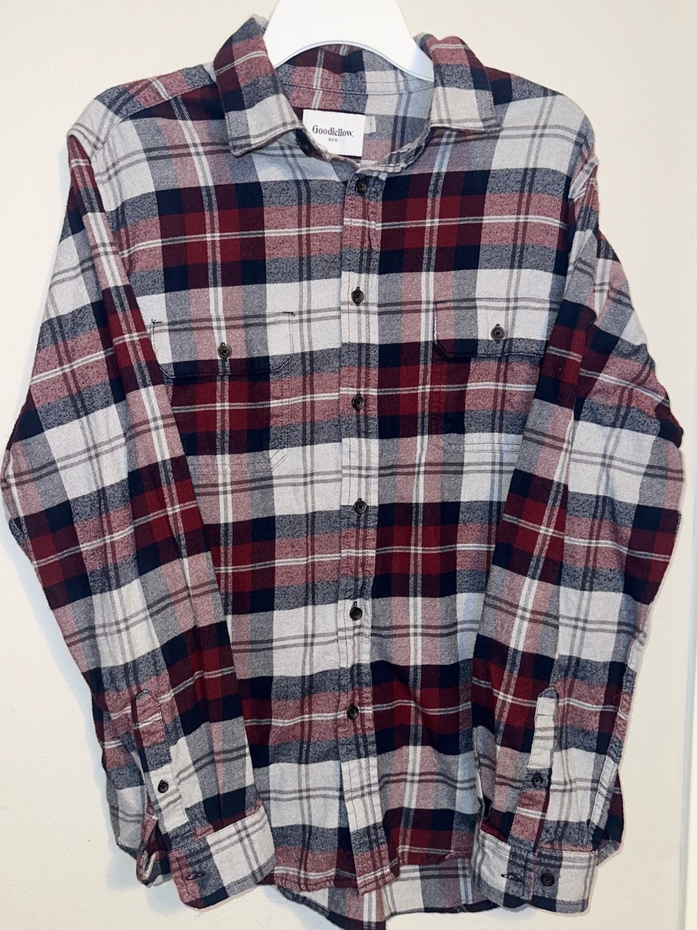 Goodfellow & Co Red and Navy Plaid Button Down Flannel Shirt